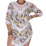 Blusa crochet manga 3/4 estampada