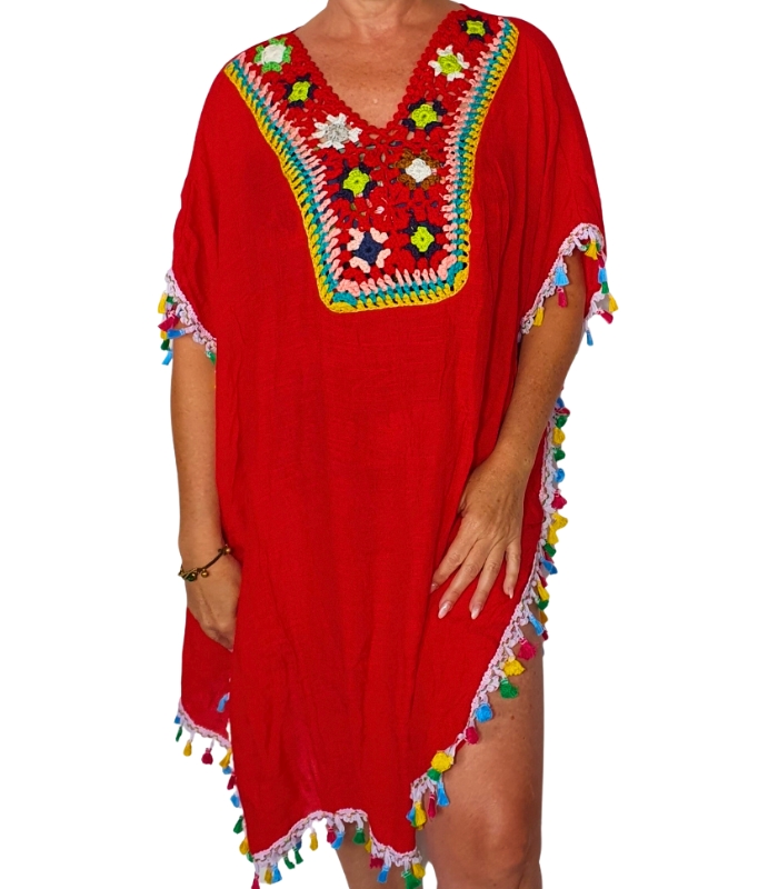 BC12-C4 Blusa crochet etnica con flecos - Imagen 1