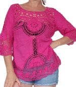 Blusa calada con mangas 3/4 colores - Imagen 3