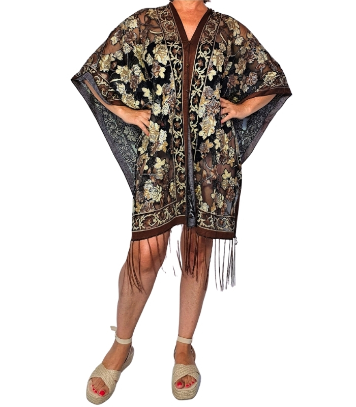 BP02-Modelo Blusa poncho de brillo con flecos - Imagen 1