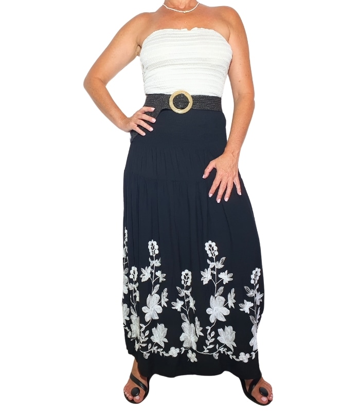 FLV02-Modelo Falda bordada con elástico en la cintura - Imagen 1