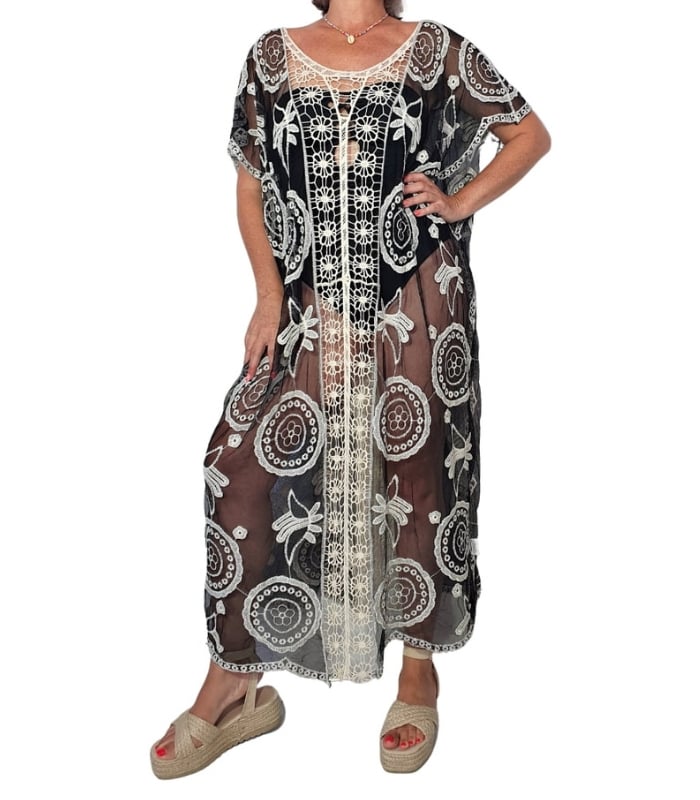 KCE01-2 Caftán crochet con encaje - Imagen 1