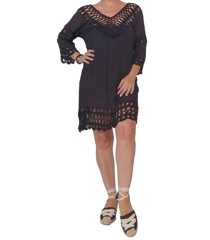 VC01-3 Vestido Crochet Mangas 3/4 - Imagen 1