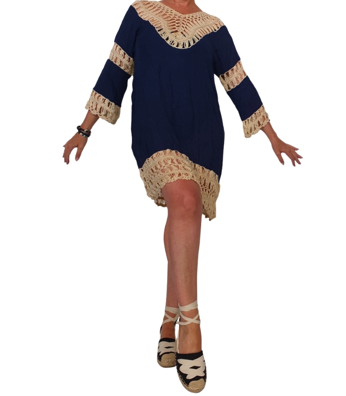 VC01B-C2 Vestido crochet bicolor - Imagen 1