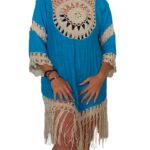 Vestido crochet largo bicolor con flecos - VC03-C2