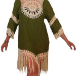 Vestido crochet largo bicolor con flecos - VC03-C3