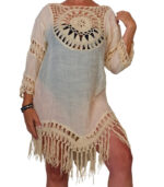 Vestido crochet largo bicolor con flecos - Imagen 2