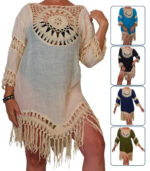 Vestido crochet largo bicolor con flecos - Imagen 4