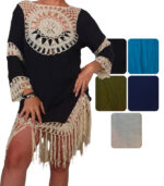 Vestido crochet largo bicolor con flecos - Imagen 3