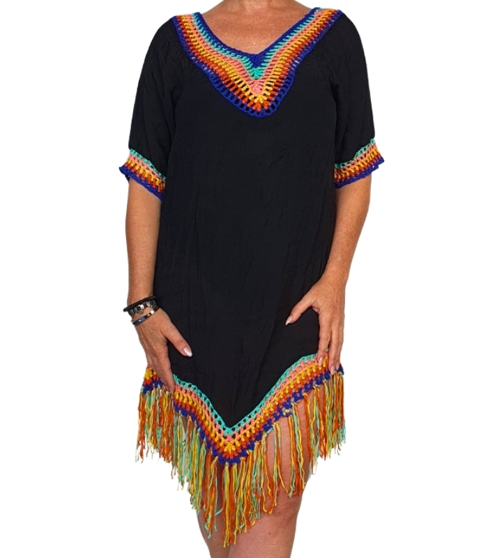 VC08-C1 Vestido crochet flecos colores - Imagen 2