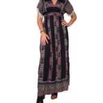 Vestido largo de manga corta con flecos plisado debajo del pecho. - VE1033-E01