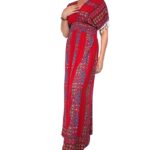 Vestido largo de manga corta con flecos plisado debajo del pecho. - VE1033-E03