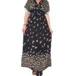 Vestido largo de manga corta con flecos plisado debajo del pecho. - VE1033-E04