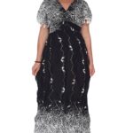 Vestido largo de manga corta con flecos plisado debajo del pecho. - VE1033-E07