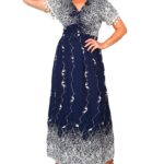 Vestido largo de manga corta con flecos plisado debajo del pecho. - VE1033-E08