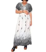 Vestido largo de manga corta con flecos plisado debajo del pecho. - Imagen 4