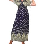 Vestido largo de manga corta con flecos plisado debajo del pecho. - VE1033-E11