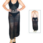Vestido crochet largo atar a la espalda - Negro