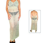 Vestido crochet largo atar a la espalda - Beige