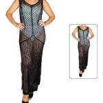 Vestido crochet largo tiras anchas - Negro